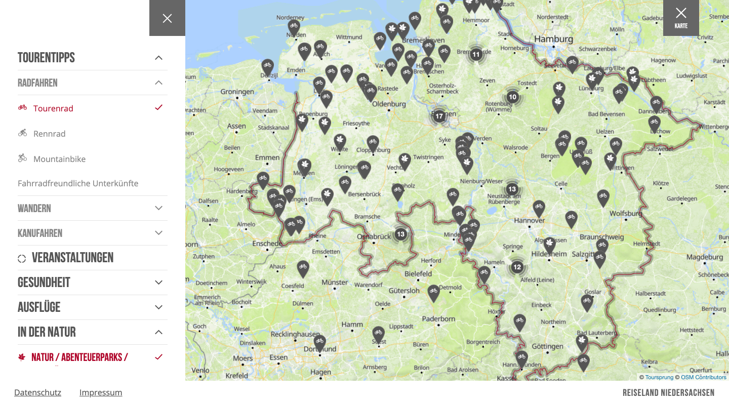 Übersichtskarte Niedersachsen